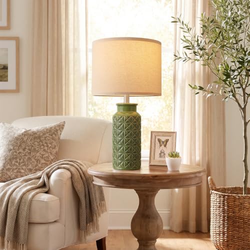 22.6" Modern Ceramic Bedside Lamps Set of 2 (Dark Green)