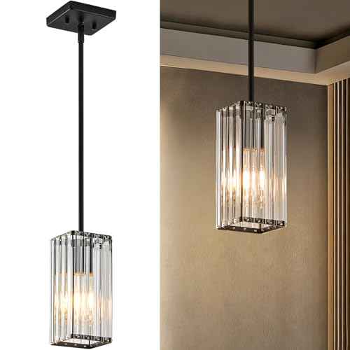 Modern Crystal Pendant Lights Kitchen Island (Black / 1Pack)