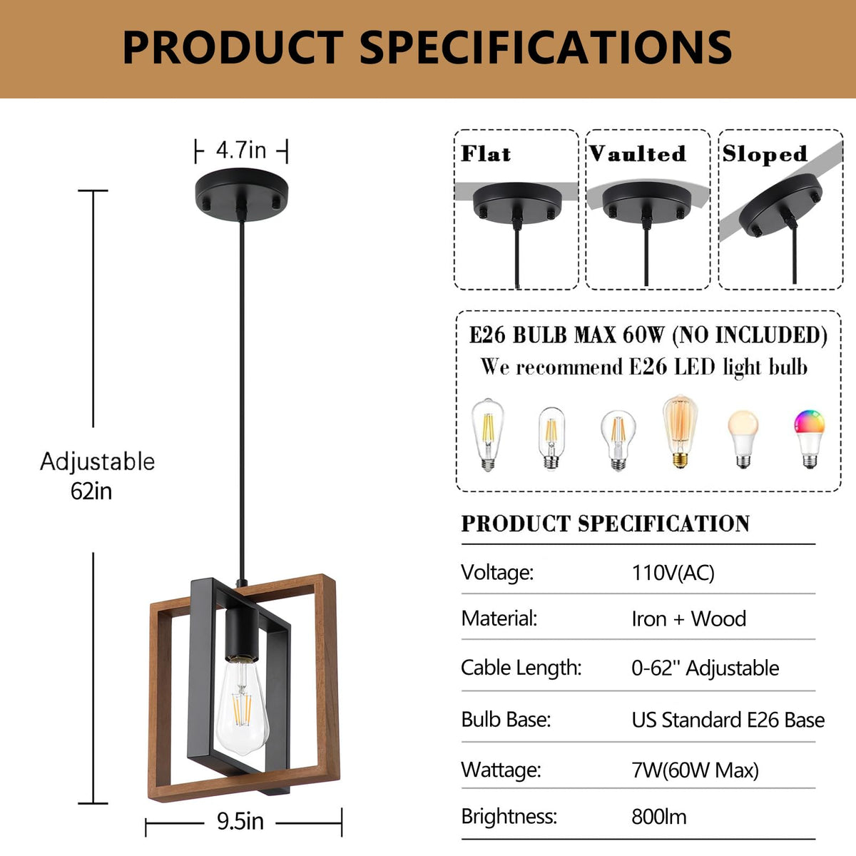 Industrial Small Pendant Lighting (Wood)