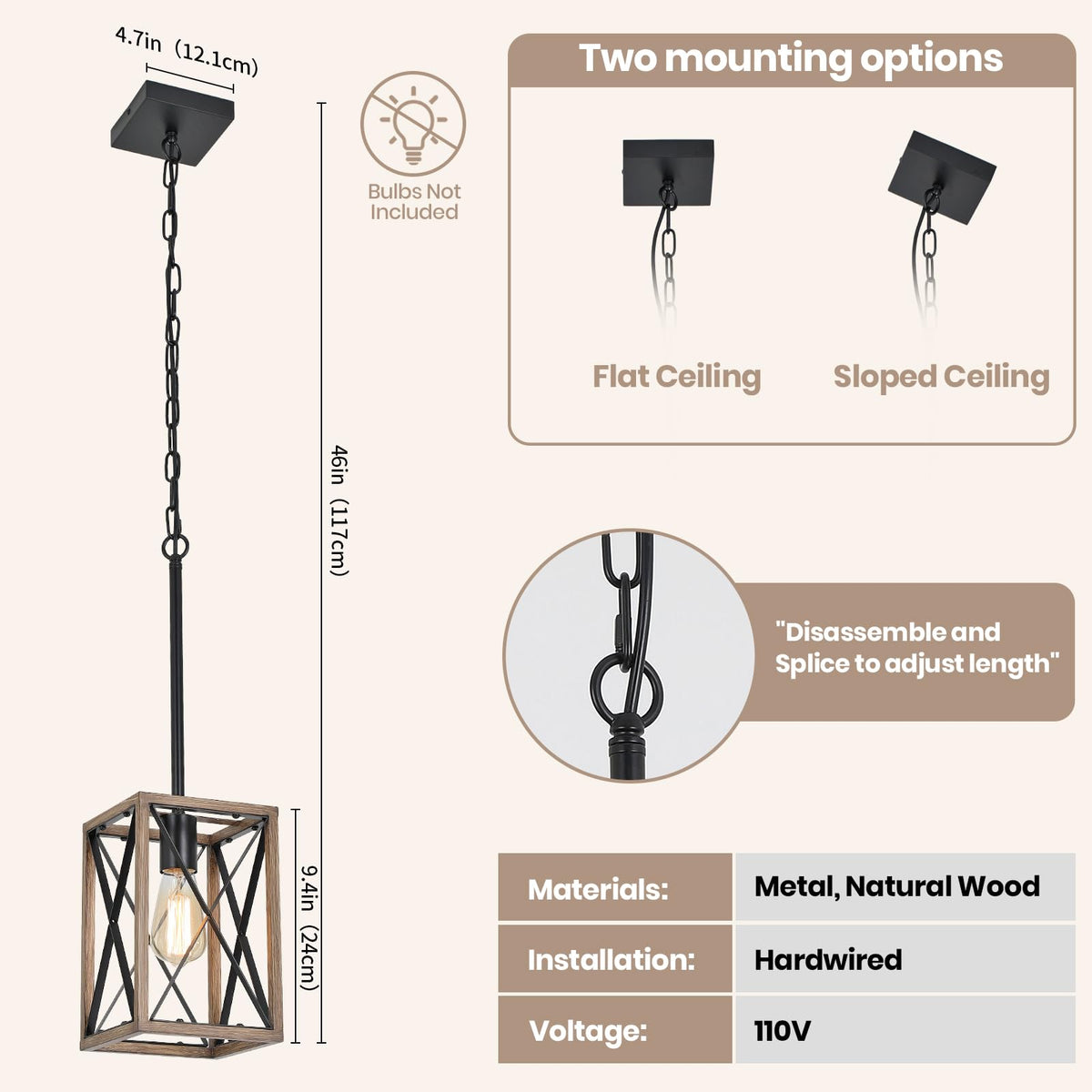 1 Light Farmhouse Pendant Light (Wood Grain / 1-Light)