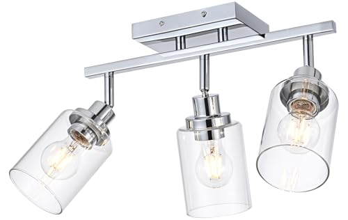 3 Light Track Lighting Kit Ceiling Kitchen Track Lighting Fixtures Chrome Bathroom Vanity Wall Lights with Clear Glass Multi (Chrome / 3-Light)