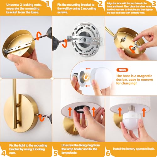Battery Operated Wall Sconce Set of 2 (Gold / Linen / Large)
