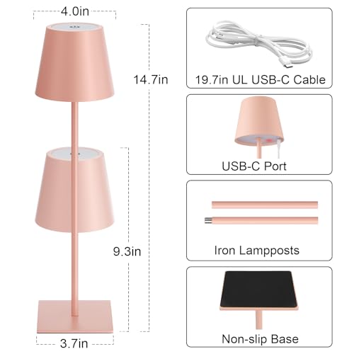 Pink Cordless Rechargeable Table Lamp 5000mAh Battery Operated Lamps (Pink)