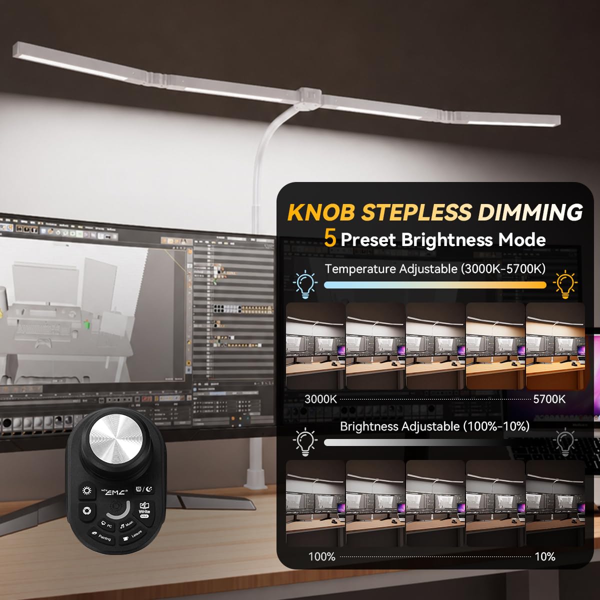 Adjustable LED Desk Lamp with Clamp & Remote (White)