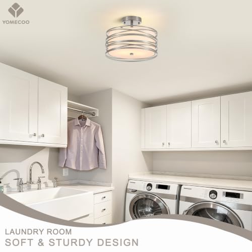 Modern Linen Semi Flush Mount Ceiling Light Fixture