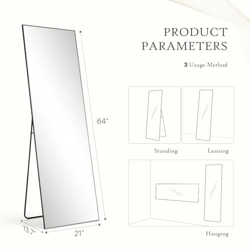 21"x64" Mirror Full Length (Black-rect / 64"L x 21"W)