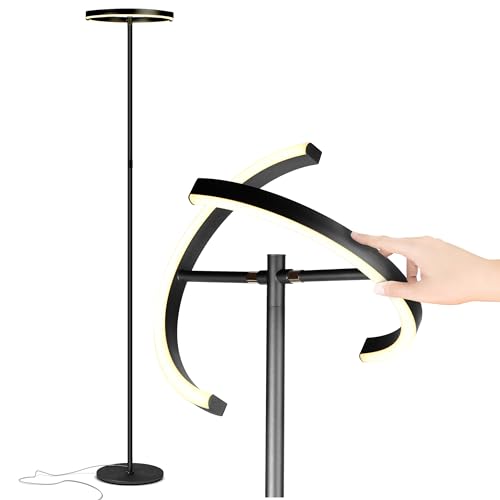 Halo Split Modern Bright LED Torchiere Floor Lamp for Offices (Jet Black)