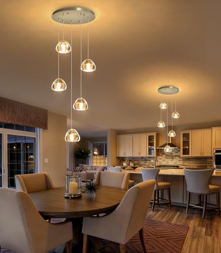 Modern LED Chandeliers for Dining Room Kitchen Pendant Lights Lighting for Island Dimmable Fixtures Bubble Crystal Floating Chandelier LED Lights Brushed Nickel (Brushed Nickel / 5 lights)