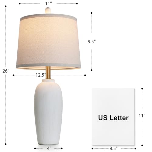 26 Inch Farmhouse Ceramic Jar Table Lamps Set of 2 (Cream White)
