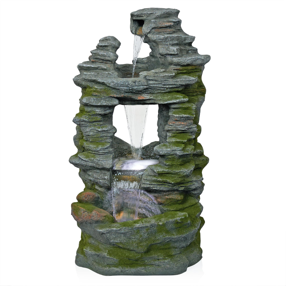 WIN1648 39" Stacked Stone Rainforest Fountain with Cool White LED Lights (39"h - 3 Cool White Leds)