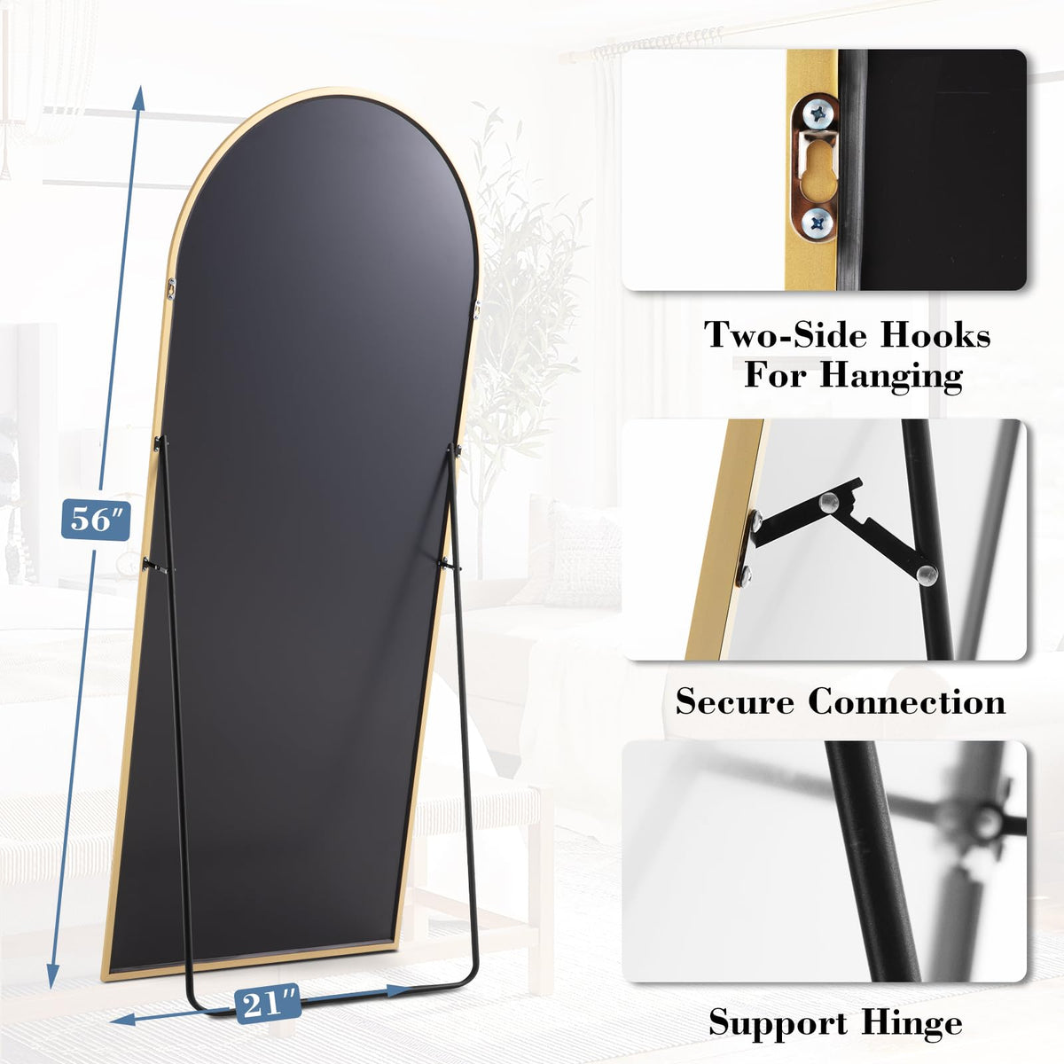 56"x21" Arched Full Length Floor Mirror (Gold-arched / 56"L x 21"W)