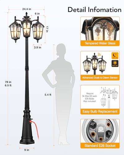 Outdoor Post Lights with Outlet (Black (Lamp Head Down with Outlet))