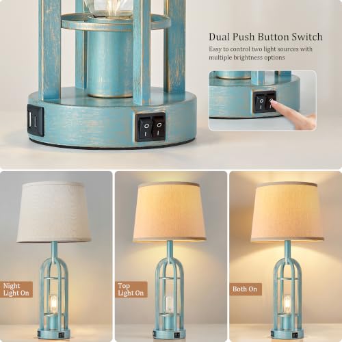 24" Farmhouse Table Lamps for Living Room Bedroom Set of 2 (10.Button Switch - Blue)