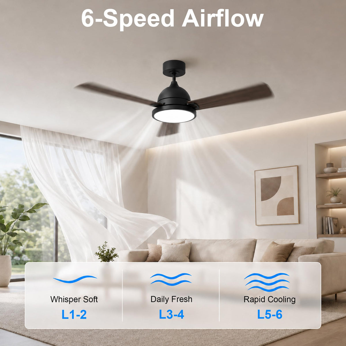 52" Ceiling Fan with Lights (Black & Walnut / 52 Inch)
