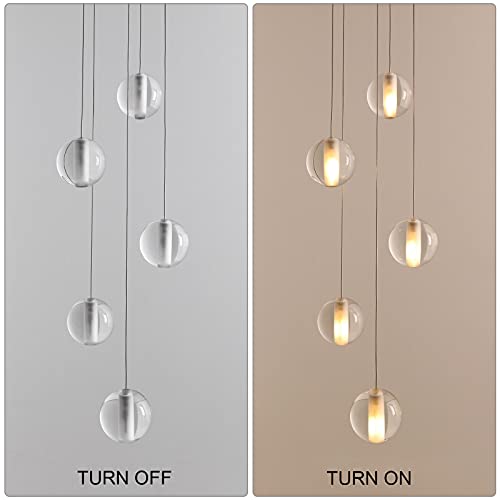5 Lights Foyer Chandeliers for High Ceilings Raindrop Crystal Ball Chandelier Dimmable LED Entryway Pendant Light Hanging for Dining Room Kitchen Island Hallway (5 Light / Black Canopy)