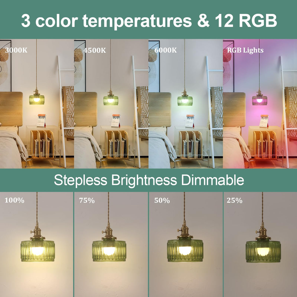 Battery Operated Pendant Light 5000mAh Rechargeable Chandelier with Remote Control Wireless Adjustable Hanging Green Striped Light for Kitchen Island Dining Room Hallway (Z-Striped Green new)