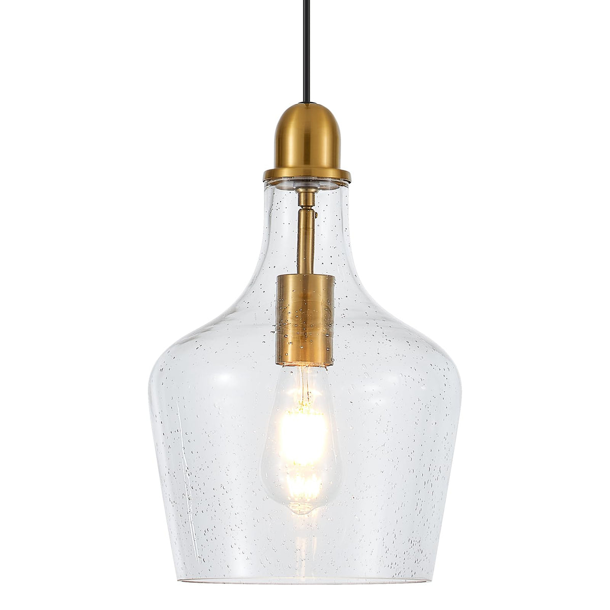 9” Seeded Glass Pendant Light Modern Brass 1 Light Single Dome Bubble Pendant Lighting Fixtures for Kitchen Island Dining Room Hallway (Brass-Seeded)