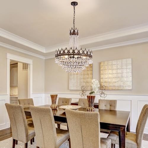 Vintage Crystal Chandeliers for Dining Room Light Fixture (D24"H27"- Antique Bronze)